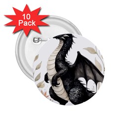 Cute Black Baby Dragon Flowers Painting (2) 2 25  Buttons (10 Pack)  by 1xmerch