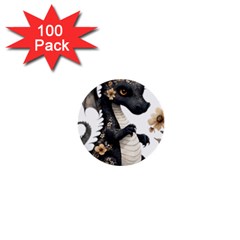 Cute Black Baby Dragon Flowers Painting (7) 1  Mini Buttons (100 Pack)  by 1xmerch