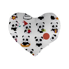 Playing Pandas Cartoons Standard 16  Premium Flano Heart Shape Cushions by Apen