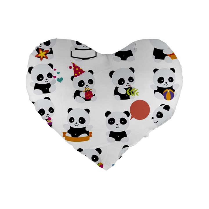 Playing Pandas Cartoons Standard 16  Premium Flano Heart Shape Cushions