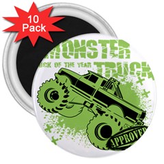 Monster Truck Illustration Green Car 3  Magnets (10 Pack)  by Sarkoni