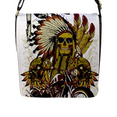 Motorcycle And Skull Cruiser Native American Flap Closure Messenger Bag (l)