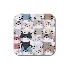 Cute Cat Couple Seamless Pattern Cartoon Rubber Square Coaster (4 Pack) by Bedest