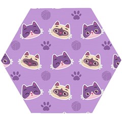 Cute Colorful Cat Kitten With Paw Yarn Ball Seamless Pattern Wooden Puzzle Hexagon by Bedest