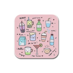 Drink Cocktail Doodle Coffee Rubber Square Coaster (4 Pack) by Apen
