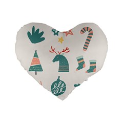 Reindeer Stars Socks Stick Standard 16  Premium Flano Heart Shape Cushions by Apen