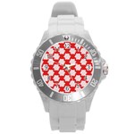 Christmas Snowflakes Background Pattern Round Plastic Sport Watch (L)