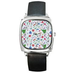 New Year Christmas Winter Pattern Square Metal Watch by Apen