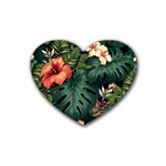 Flowers Monstera Foliage Tropical Rubber Coaster (Heart)