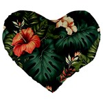 Flowers Monstera Foliage Tropical Large 19  Premium Heart Shape Cushions