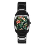 Flowers Monstera Foliage Tropical Stainless Steel Barrel Watch