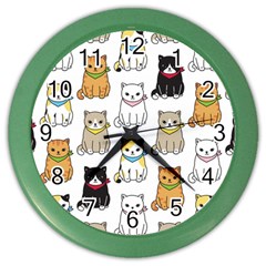 Cat Kitten Seamless Pattern Color Wall Clock by Grandong