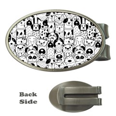 Seamless Pattern With Black White Doodle Dogs Money Clips (oval)  by Grandong