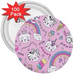 Cute Cat Kitten Cartoon Doodle Seamless Pattern 3  Buttons (100 pack) 