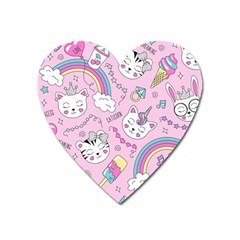 Cute Cat Kitten Cartoon Doodle Seamless Pattern Heart Magnet by Grandong