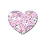 Cute Cat Kitten Cartoon Doodle Seamless Pattern Rubber Heart Coaster (4 pack)
