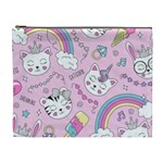 Cute Cat Kitten Cartoon Doodle Seamless Pattern Cosmetic Bag (XL)