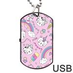 Cute Cat Kitten Cartoon Doodle Seamless Pattern Dog Tag USB Flash (One Side)