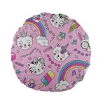 Cute Cat Kitten Cartoon Doodle Seamless Pattern Standard 15  Premium Round Cushions