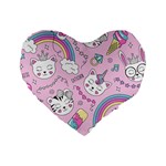 Cute Cat Kitten Cartoon Doodle Seamless Pattern Standard 16  Premium Heart Shape Cushions