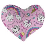 Cute Cat Kitten Cartoon Doodle Seamless Pattern Large 19  Premium Heart Shape Cushions