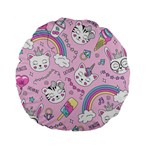 Cute Cat Kitten Cartoon Doodle Seamless Pattern Standard 15  Premium Flano Round Cushions