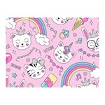 Cute Cat Kitten Cartoon Doodle Seamless Pattern Two Sides Premium Plush Fleece Blanket (Mini)