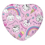 Cute Cat Kitten Cartoon Doodle Seamless Pattern Heart Glass Fridge Magnet (4 pack)