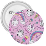 Beautiful Cute Animals Pattern Pink 3  Buttons