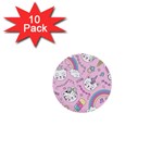 Beautiful Cute Animals Pattern Pink 1  Mini Buttons (10 pack) 