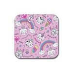 Beautiful Cute Animals Pattern Pink Rubber Coaster (Square)