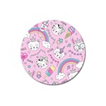 Beautiful Cute Animals Pattern Pink Magnet 3  (Round)