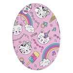 Beautiful Cute Animals Pattern Pink Oval Ornament (Two Sides)