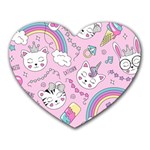 Beautiful Cute Animals Pattern Pink Heart Mousepad