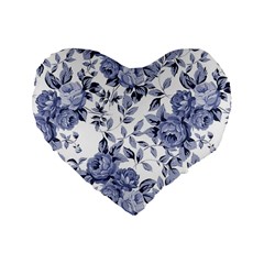 Blue Vintage Background Background With Flowers, Vintage Standard 16  Premium Flano Heart Shape Cushions by nateshop