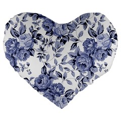 Blue Vintage Background Background With Flowers, Vintage Large 19  Premium Flano Heart Shape Cushions by nateshop