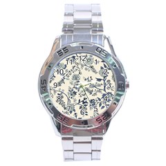 Blue Vintage Background, Blue Roses Patterns, Retro Stainless Steel Analogue Watch by nateshop