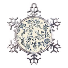 Blue Vintage Background, Blue Roses Patterns, Retro Metal Large Snowflake Ornament by nateshop