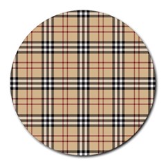 Burberry, Checker, Clothes, Fashion, Pattern Round Mousepad by nateshop