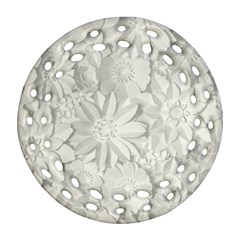 Damask, Desenho, Flowers, Gris Round Filigree Ornament (two Sides) by nateshop