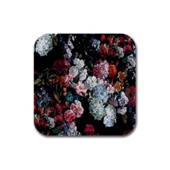 Floral Pattern, Red, Floral Print, E, Dark, Flowers Rubber Square Coaster (4 Pack) by nateshop