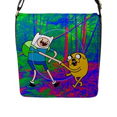 Jake And Finn Adventure Time Landscape Forest Saturation Flap Closure Messenger Bag (l)
