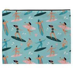 Beach Surfing Surfers With Surfboards Surfer Rides Wave Summer Outdoors Surfboards Seamless Pattern Cosmetic Bag (xxxl) by Bedest