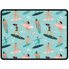 Beach Surfing Surfers With Surfboards Surfer Rides Wave Summer Outdoors Surfboards Seamless Pattern Two Sides Fleece Blanket (large) by Bedest