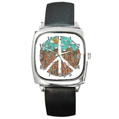 Psychedelic Art Painting Peace Drawing Landscape Art Peaceful Square Metal Watch by Sarkoni