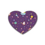 Space Travels Seamless Pattern Vector Cartoon Rubber Heart Coaster (4 pack) Front