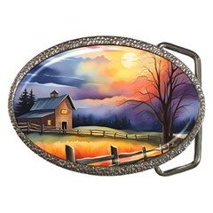 Rural Farm Fence Pathway Sunset Belt Buckles by Bedest