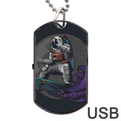 Illustration Astronaut Cosmonaut Paying Skateboard Sport Space With Astronaut Suit Dog Tag Usb Flash (one Side) by Ndabl3x