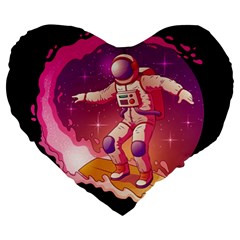 Astronaut Spacesuit Standing Surfboard Surfing Milky Way Stars Large 19  Premium Heart Shape Cushions by Ndabl3x
