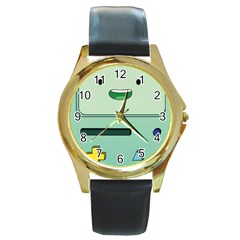 Adventure Time Bmo Beemo Green Round Gold Metal Watch by Bedest